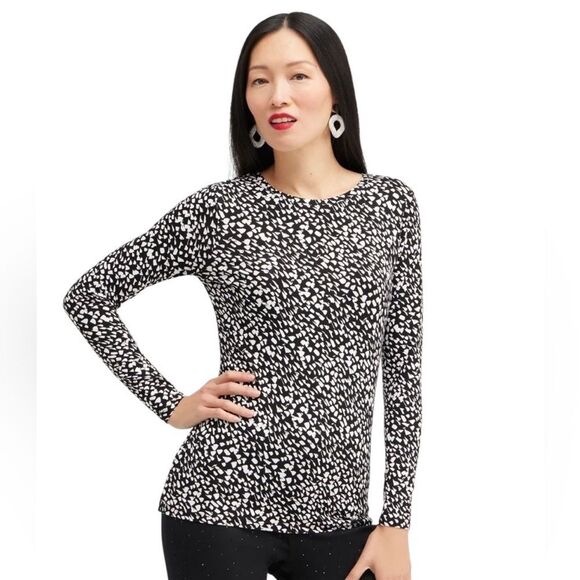 Chico’s black with white dots layering long sleeve top size large top - Picture 1 of 8